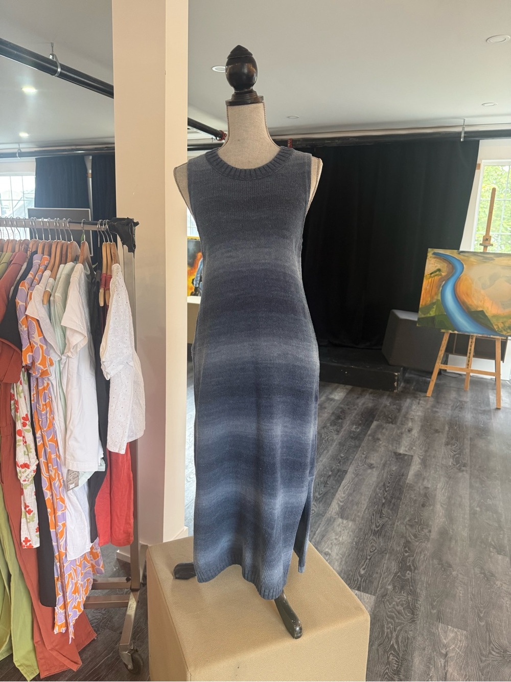 Sleeveless Blue Ombre Knit Maxi Dress